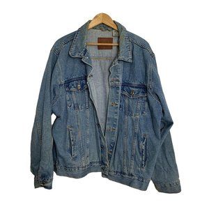 High Sierra Mens Faded Blue Denim Work Jacket Button Front Cotton Pockets Flaws